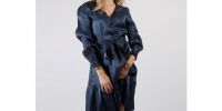 NUMPH - Robe Patineuse Manches longues bleu marine en satin