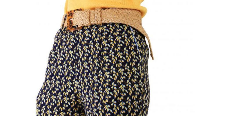 NUMPH - Pantalon droit Fluide Imprimé Bleu marine et jaune - 2